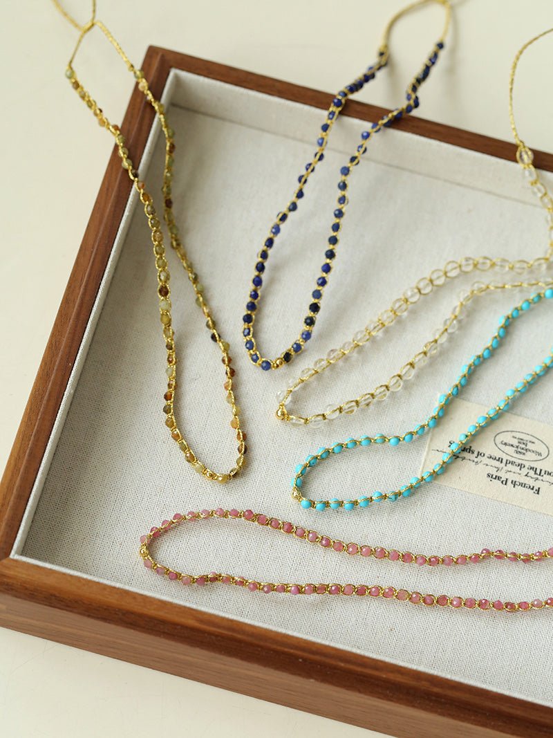 Tribal Totem Colorful Gemstone Braided Adjustable Necklace - Green Garnet - floysun