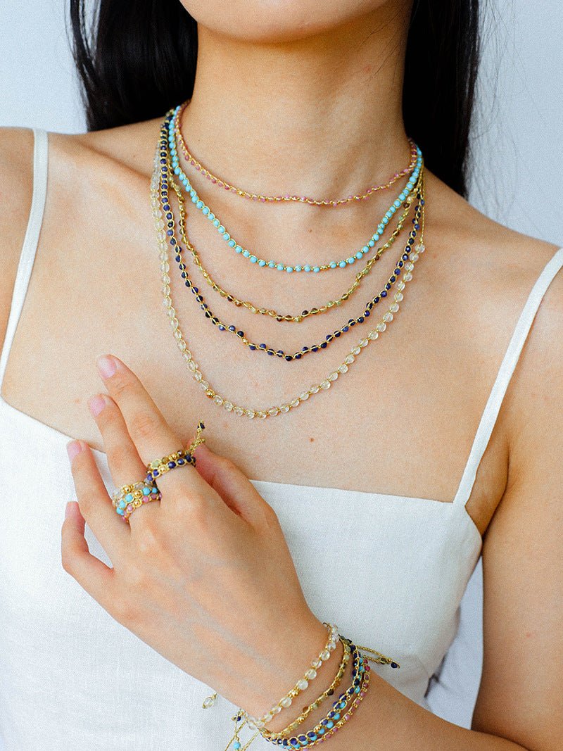 Tribal Totem Colorful Gemstone Braided Adjustable Necklace - Green Garnet - floysun