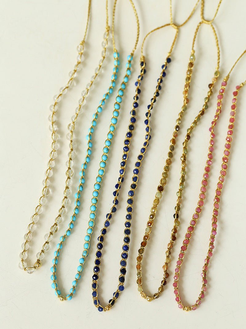 Tribal Totem Colorful Gemstone Braided Adjustable Necklace - Green Garnet - floysun