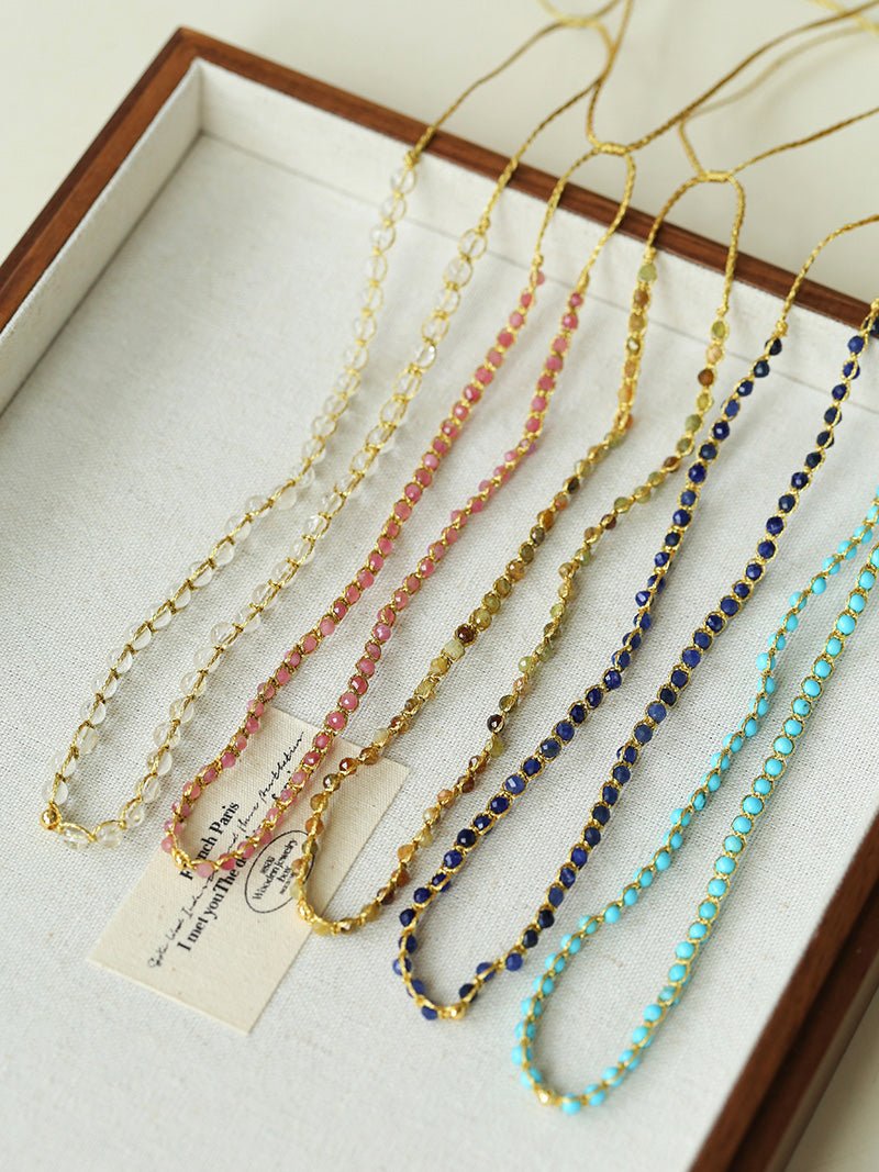Tribal Totem Colorful Gemstone Braided Adjustable Necklace - Green Garnet - floysun