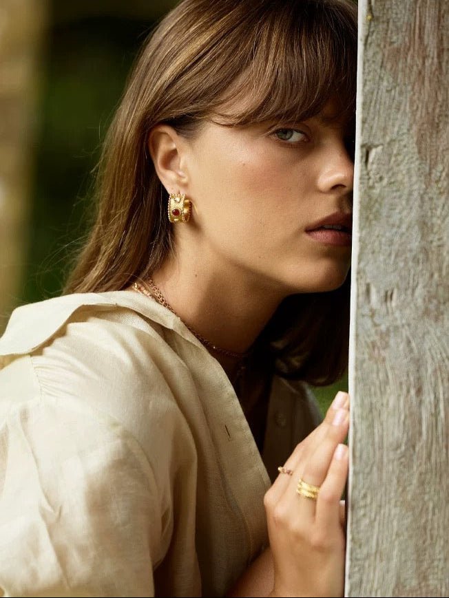 Tribal Totem Gemstone Beaded Hoop Earrings - floysun