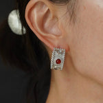 Tribal Totem Gemstone Beaded Hoop Earrings - Silver - floysun