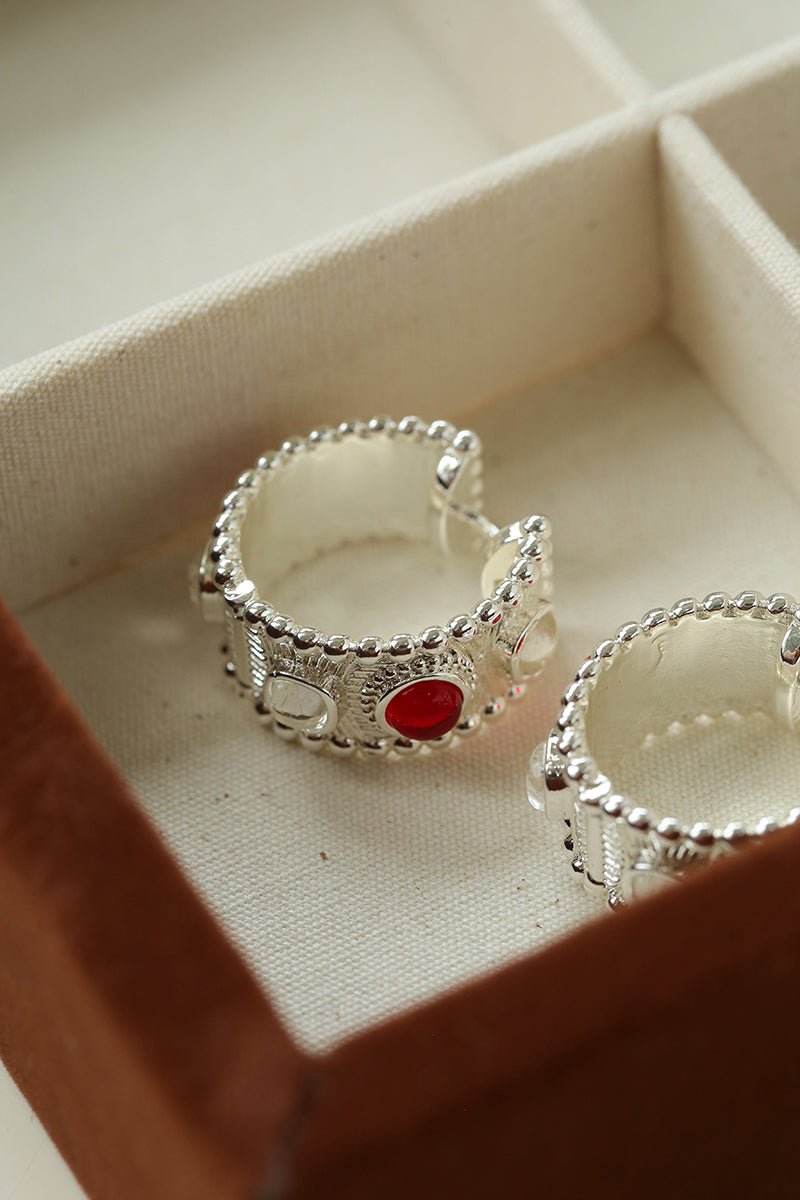 Tribal Totem Gemstone Beaded Hoop Earrings - Silver - floysun