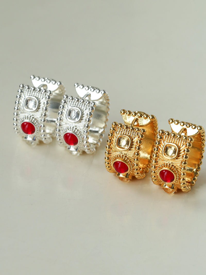 Tribal Totem Gemstone Beaded Hoop Earrings - Silver - floysun