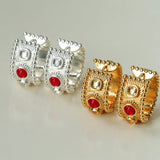 Tribal Totem Gemstone Beaded Hoop Earrings - Silver - floysun