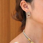 Tribal Totem Gemstone Beaded Hoop Earrings - Silver - floysun