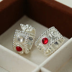 Tribal Totem Gemstone Beaded Hoop Earrings - Silver - floysun