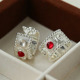Tribal Totem Gemstone Beaded Hoop Earrings - Silver - floysun