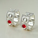 Tribal Totem Gemstone Beaded Hoop Earrings - Silver - floysun