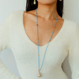 Turquoise & Baroque Pearl Pendant Net Necklace - floysun