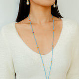 Turquoise & Baroque Pearl Pendant Net Necklace - floysun
