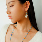 Turquoise & Baroque Pearl Pendant Net Necklace - floysun