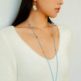 Turquoise & Baroque Pearl Pendant Net Necklace - floysun