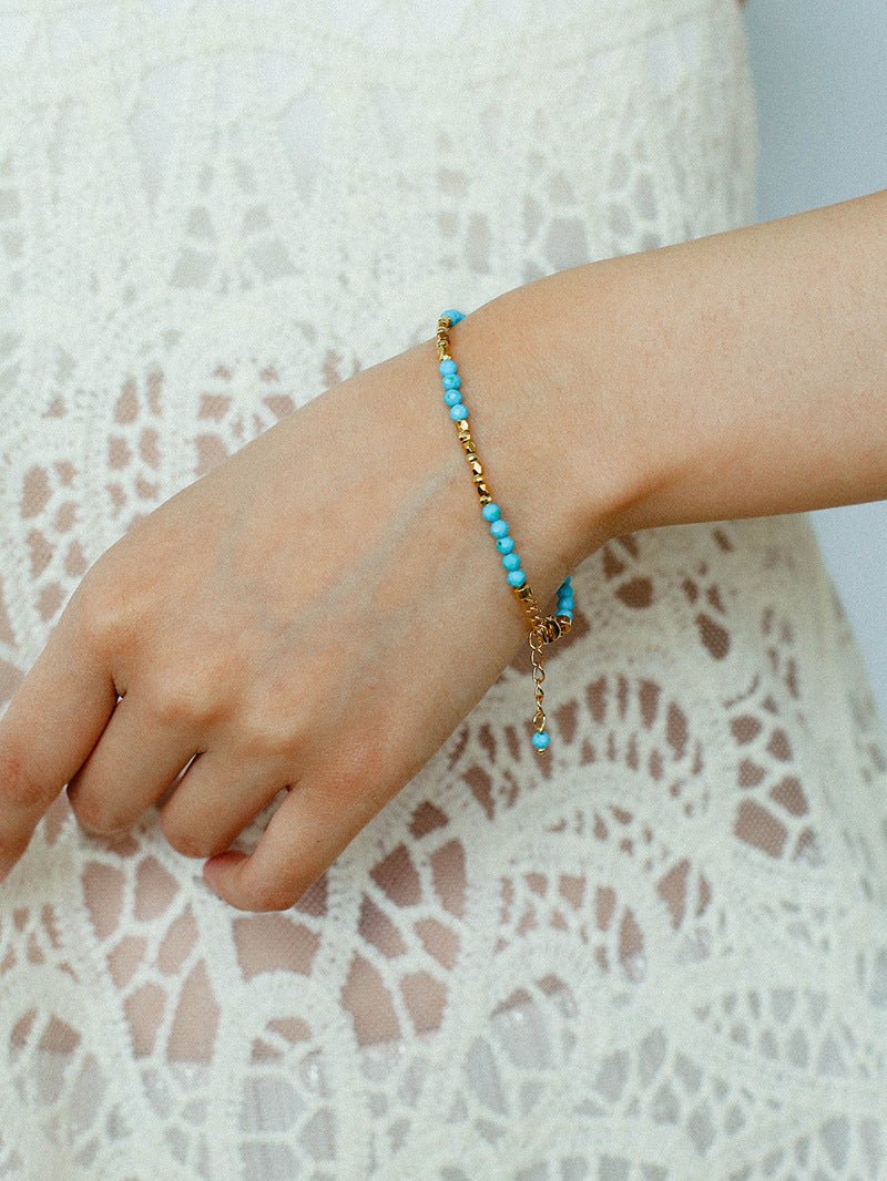 Turquoise & Gold Bead Spacer Beaded Bracelet - floysun