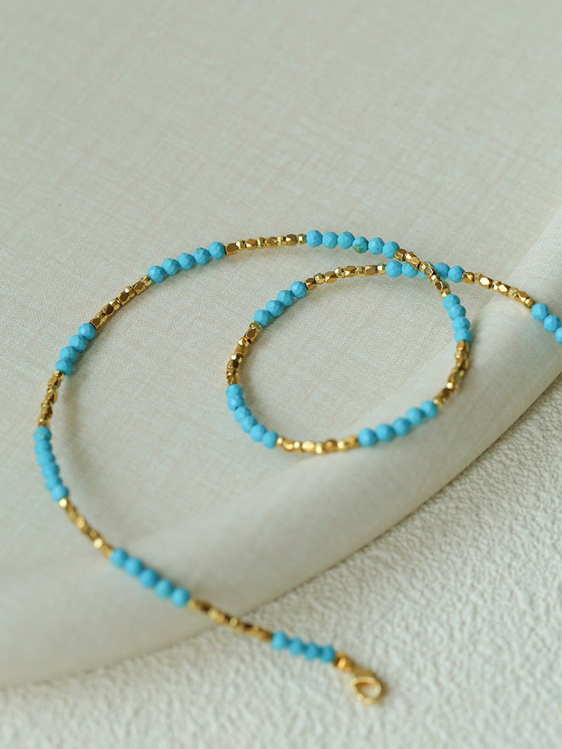 Turquoise & Gold Bead Spacer Beaded Necklace - floysun