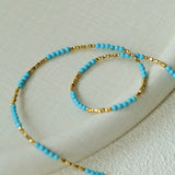 Turquoise & Gold Bead Spacer Beaded Necklace - floysun