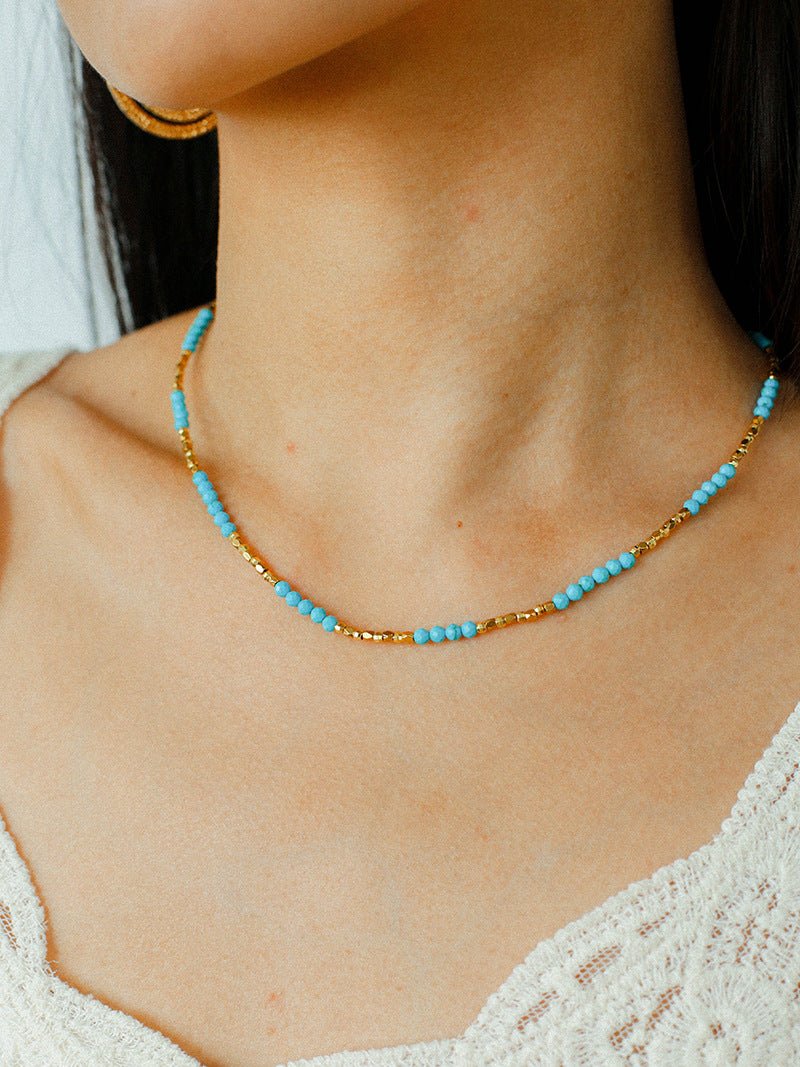 Turquoise & Gold Bead Spacer Beaded Necklace - floysun
