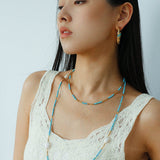 Turquoise & Gold Bead Spacer Beaded Necklace - floysun
