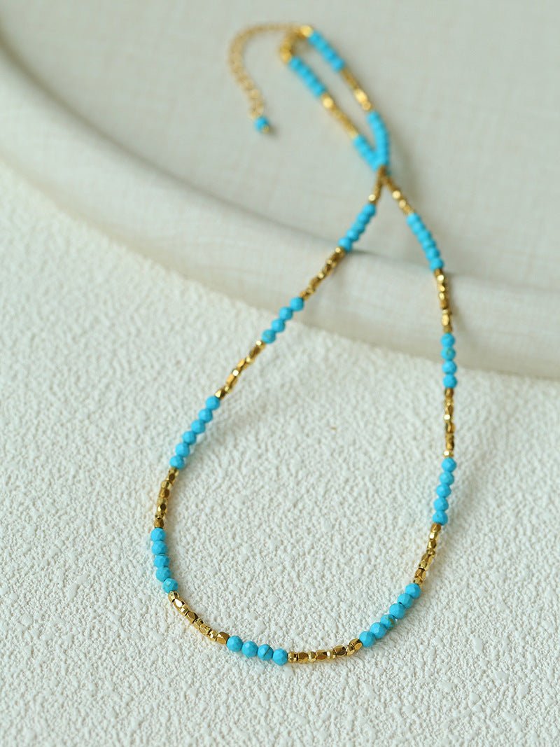 Turquoise & Gold Bead Spacer Beaded Necklace - floysun