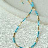 Turquoise & Gold Bead Spacer Beaded Necklace - floysun