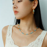 Turquoise & Gold Bead Spacer Beaded Necklace - floysun