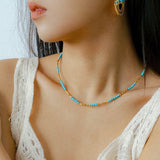 Turquoise & Gold Bead Spacer Beaded Necklace - floysun
