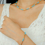 Turquoise & Gold Bead Spacer Beaded Necklace - floysun