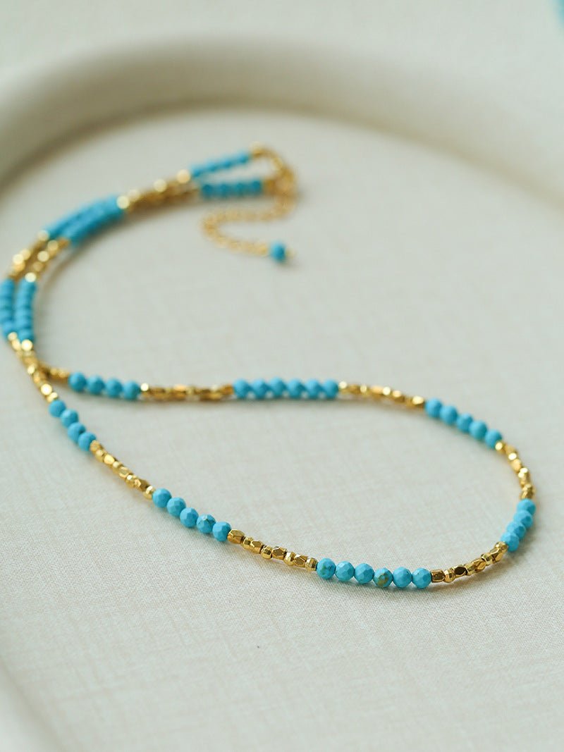 Turquoise & Gold Bead Spacer Beaded Necklace - floysun