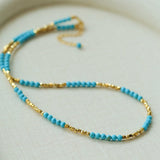 Turquoise & Gold Bead Spacer Beaded Necklace - floysun