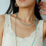 Turquoise & Gold Bead Spacer Beaded Necklace - floysun