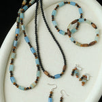 Twilight Mist Bracelet – Blue Calcite, Tiger's Eye, Onyx & Wood - floysun