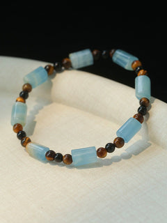 Twilight Mist Bracelet – Blue Calcite, Tiger's Eye, Onyx & Wood - floysun