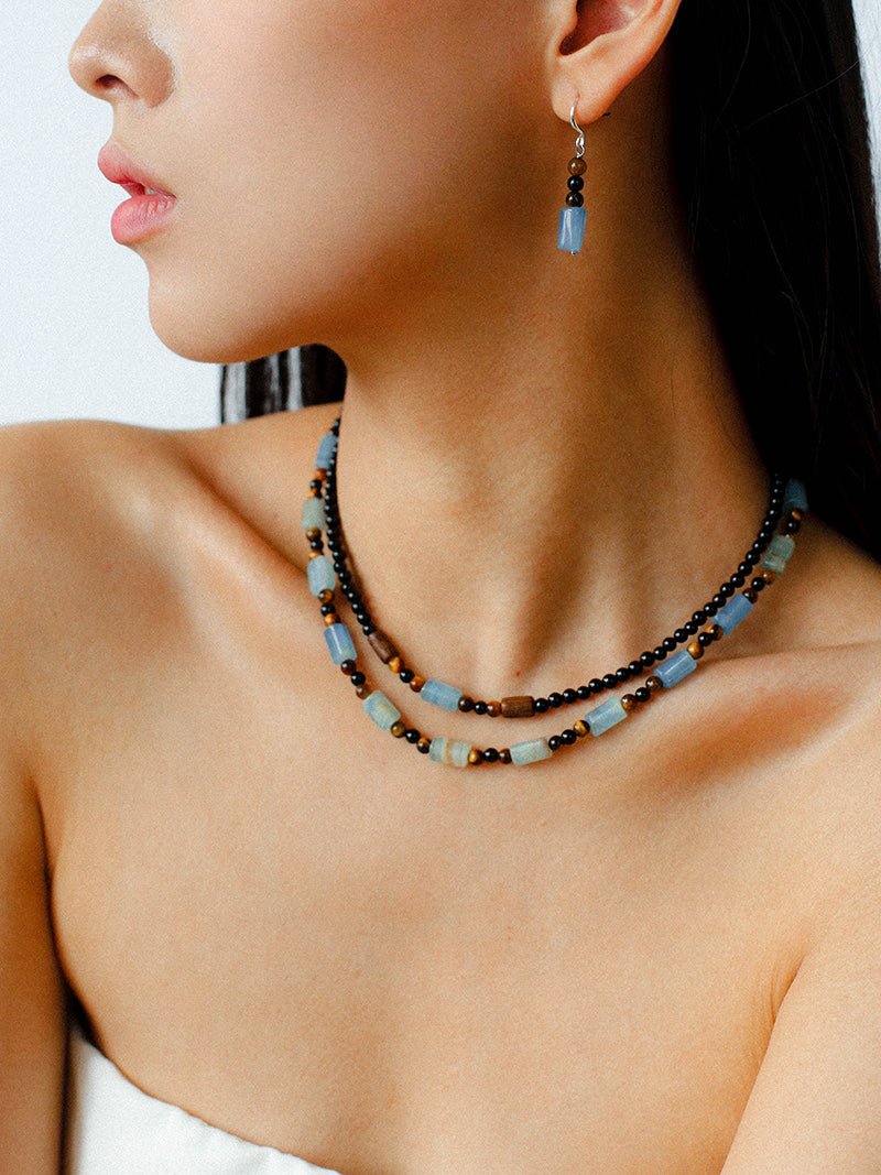 Twilight Mist Earrings – Blue Calcite & Onyx Accents - floysun