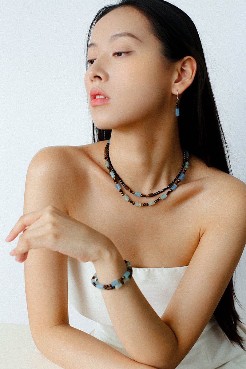 Twilight Mist Earrings – Blue Calcite & Onyx Accents - floysun
