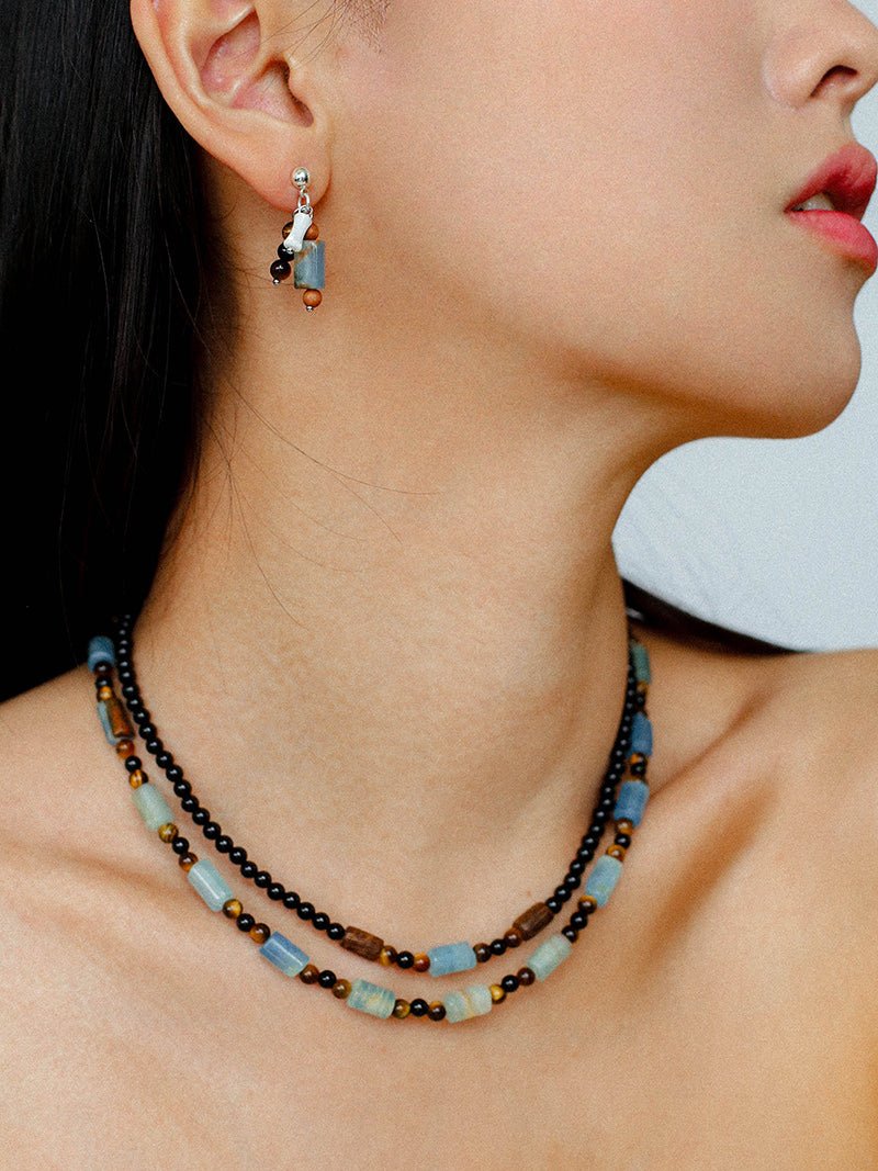 Twilight Mist Earrings – Blue Calcite & Onyx Accents - floysun