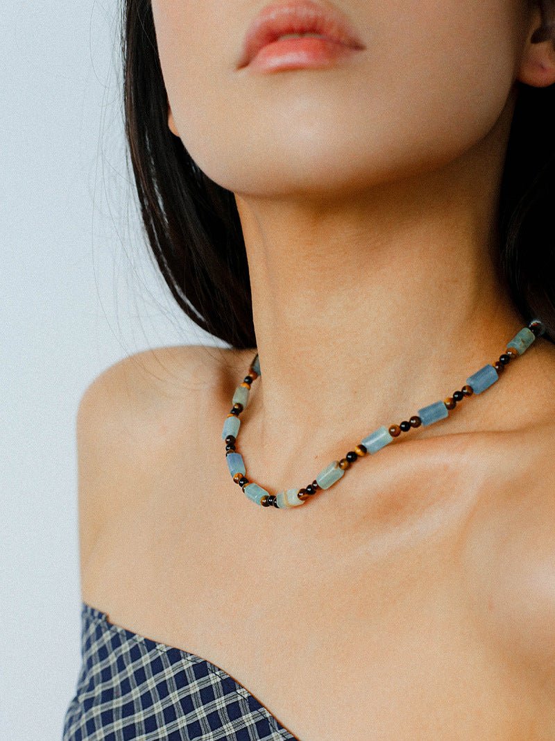 Twilight Mist Necklace – Blue Calcite & Tiger's Eye - floysun