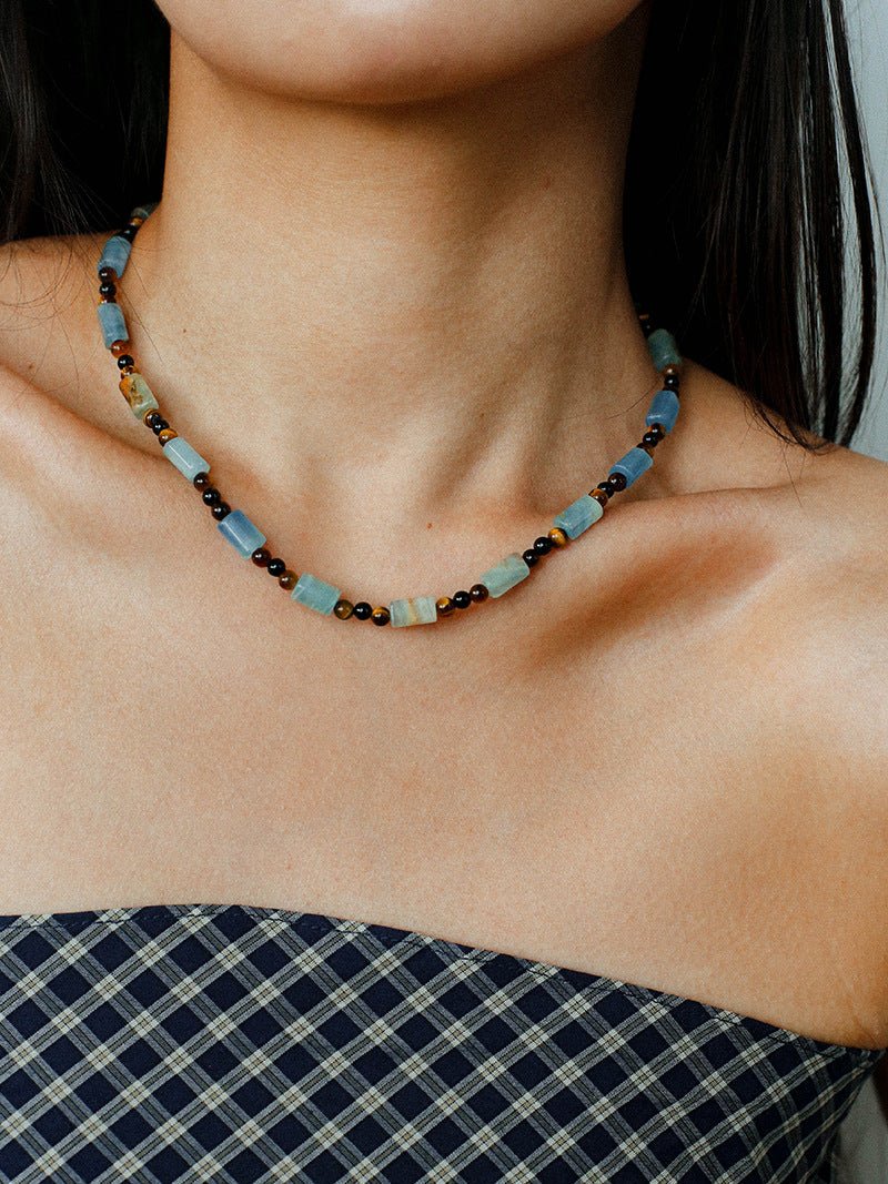 Twilight Mist Necklace – Blue Calcite & Tiger's Eye - floysun