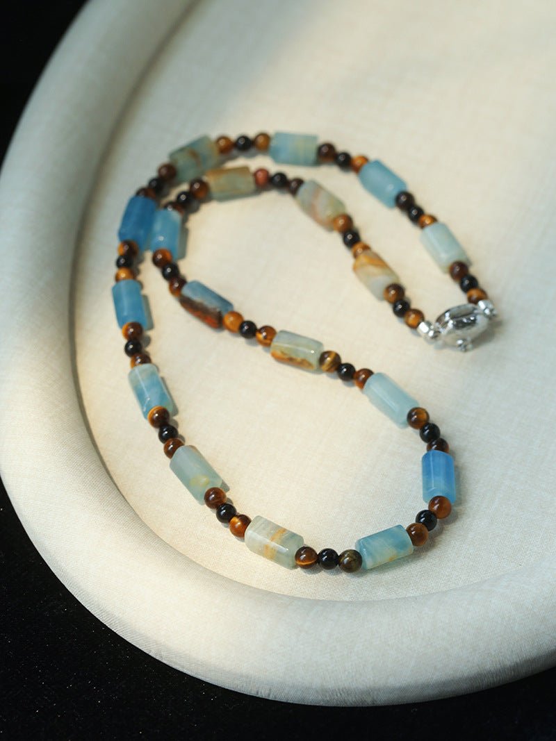 Twilight Mist Necklace – Blue Calcite & Tiger's Eye - floysun