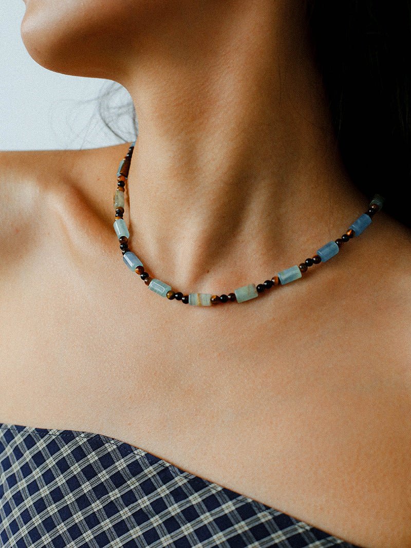 Twilight Mist Necklace – Blue Calcite & Tiger's Eye - floysun