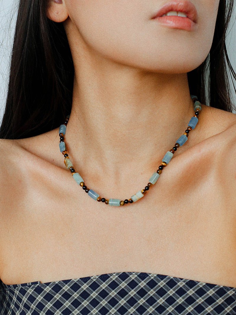 Twilight Mist Necklace – Blue Calcite & Tiger's Eye - floysun