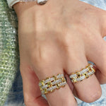 Two - Tone Checkered Pavé Slim Ring - floysun