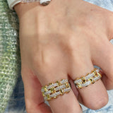 Two - Tone Checkered Pavé Slim Ring - floysun