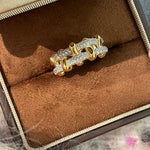 Two - Tone Checkered Pavé Slim Ring - floysun