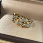 Two - Tone Checkered Pavé Slim Ring - floysun