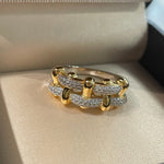 Two - Tone Checkered Pavé Slim Ring - floysun