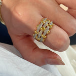 Two - Tone Checkered Pavé Wide Ring - floysun