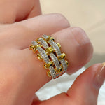 Two - Tone Checkered Pavé Wide Ring - floysun