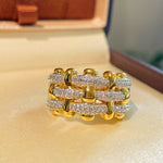 Two - Tone Checkered Pavé Wide Ring - floysun