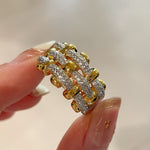 Two - Tone Checkered Pavé Wide Ring - floysun