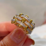 Two - Tone Checkered Pavé Wide Ring - floysun